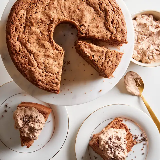 Chocolate Almond Chiffon Cake with Amaretto Cream