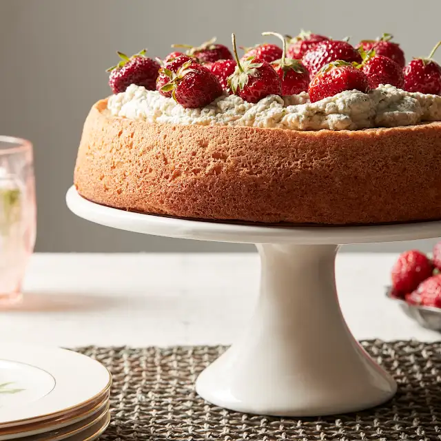 Classic Chiffon Cake with Basil Whipped Cream and Strawberries