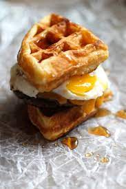 Maple Syrup Sausage, Egg, and Waffle Sandwich